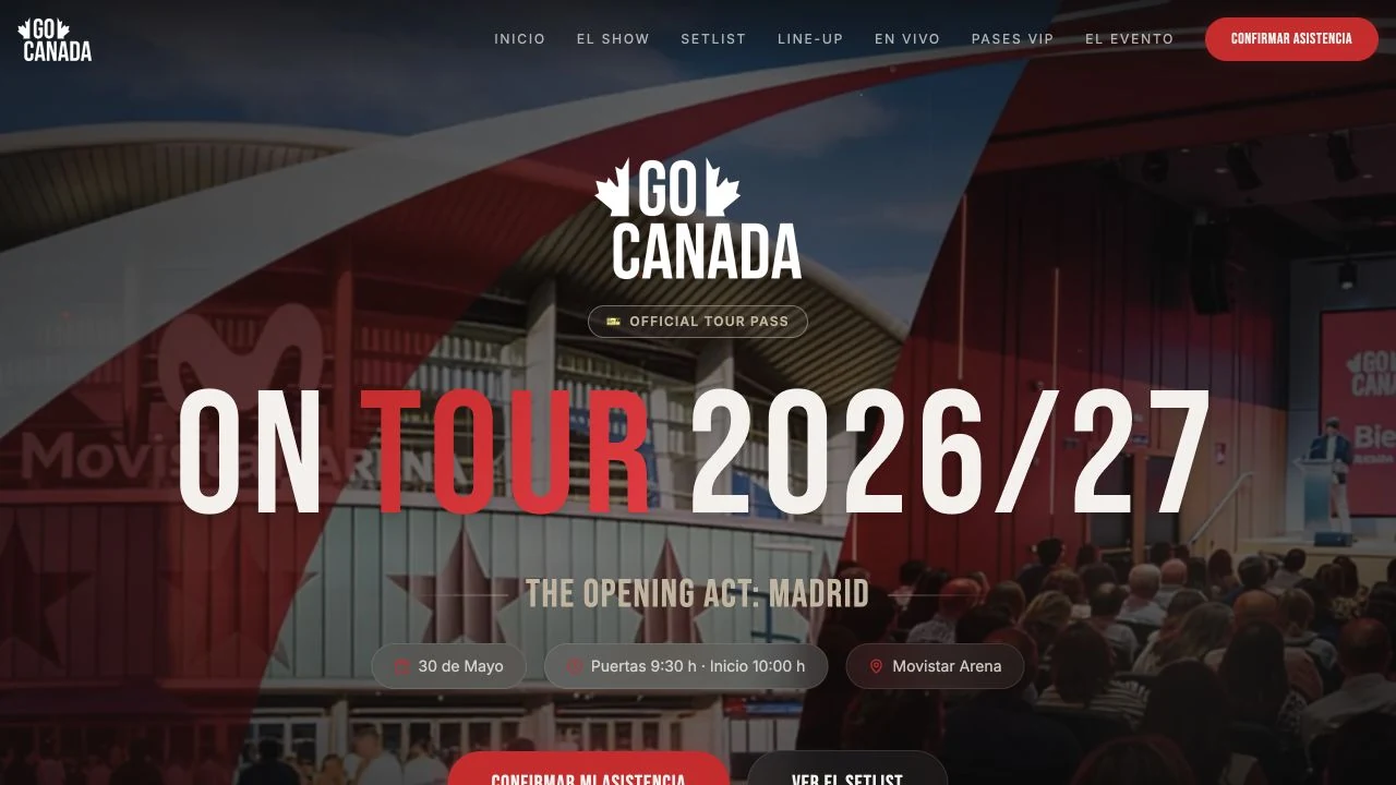 Captura del proyecto: GoCanada · plataforma de evento
