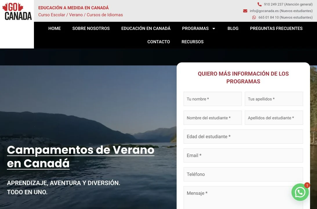 Captura del proyecto: GoCanada · captación digital